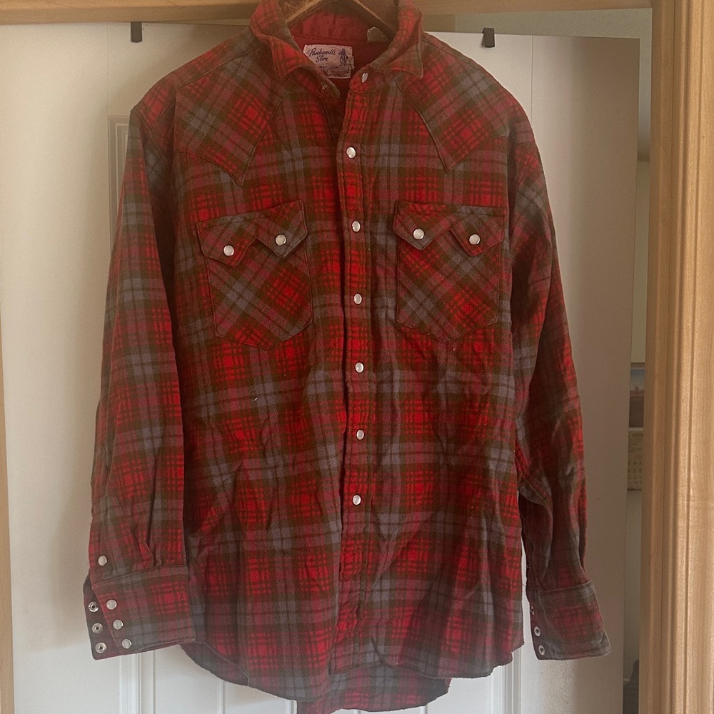 Panhandle Slim Red and Green Plaid Button-Down Shirt